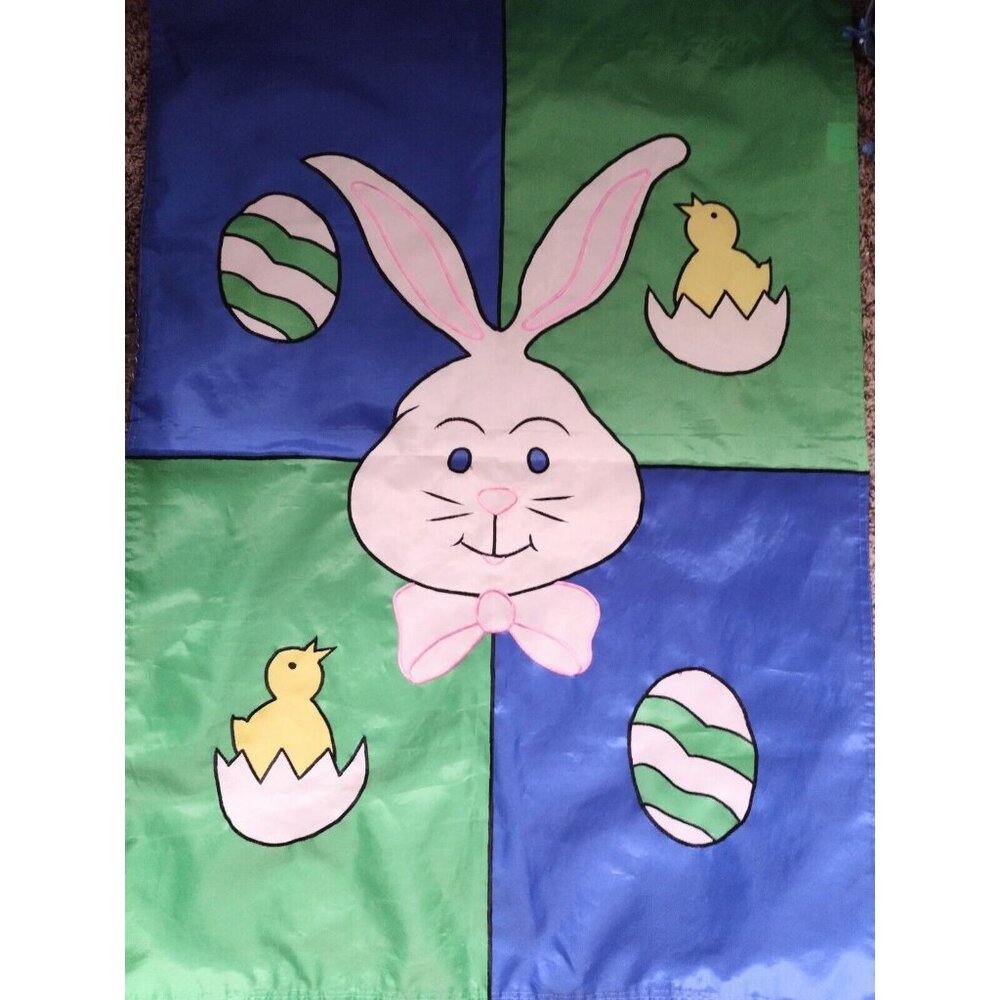 Jetmax Easter Rabbit Egg Outdoor Garden Flag 40x28 Vintage Embroidered Applique